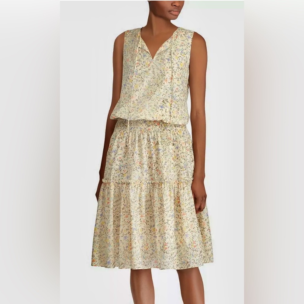 Lauren Ralph Lauren Cotton Blend Voile Floral Blouson Midi Dress Size 14